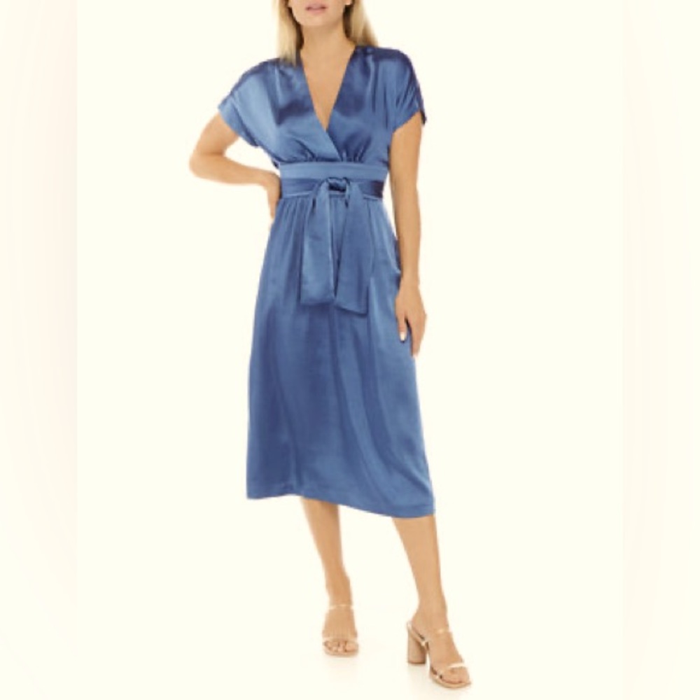 ANNE KLEIN BLUE Satin Wrap Style Midi Dress - size 14 - NWT